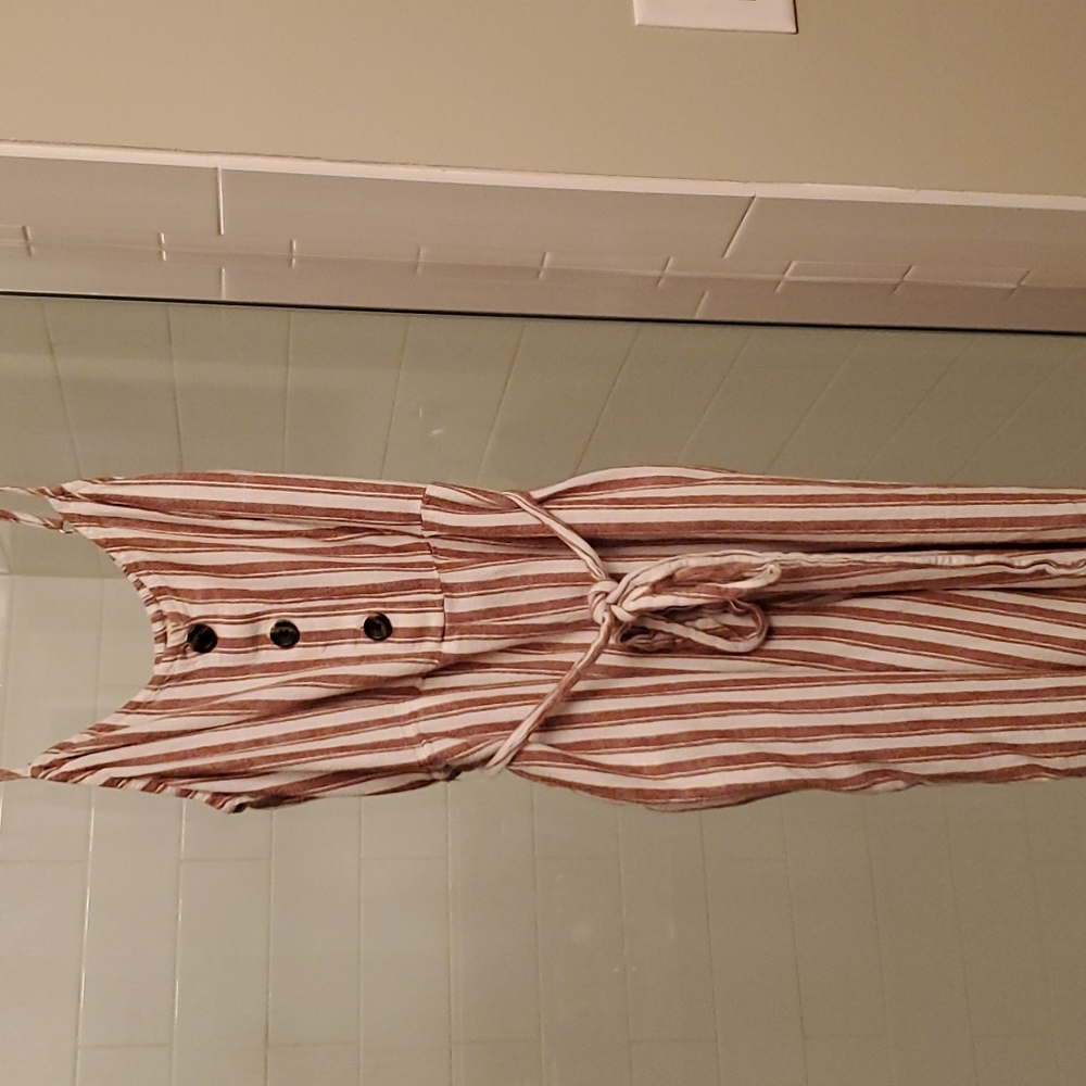 Brown striped cropped jumpsuit